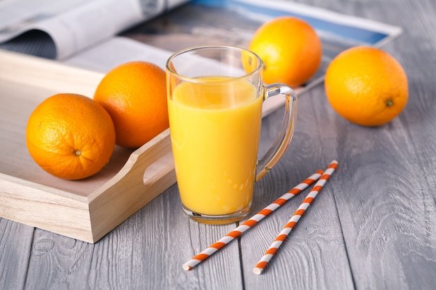 Breakfast with Orange juice on table