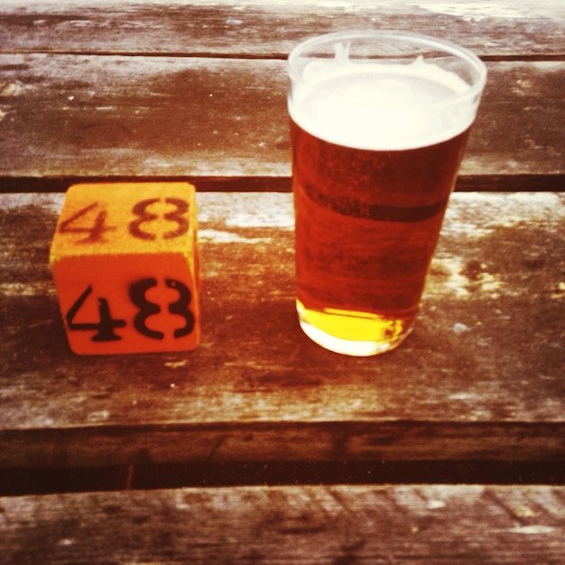 Close-up of beer on table