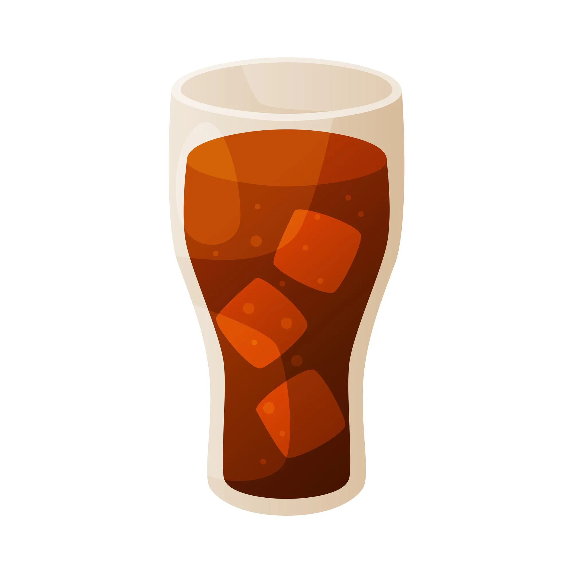 Coke as Carbonated Soft Drink Poured in Glass with Ice Cubes Vector Illustration