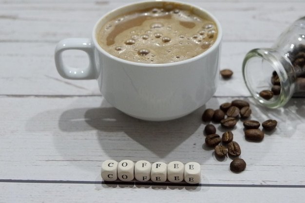 High angle view of coffee cup on table