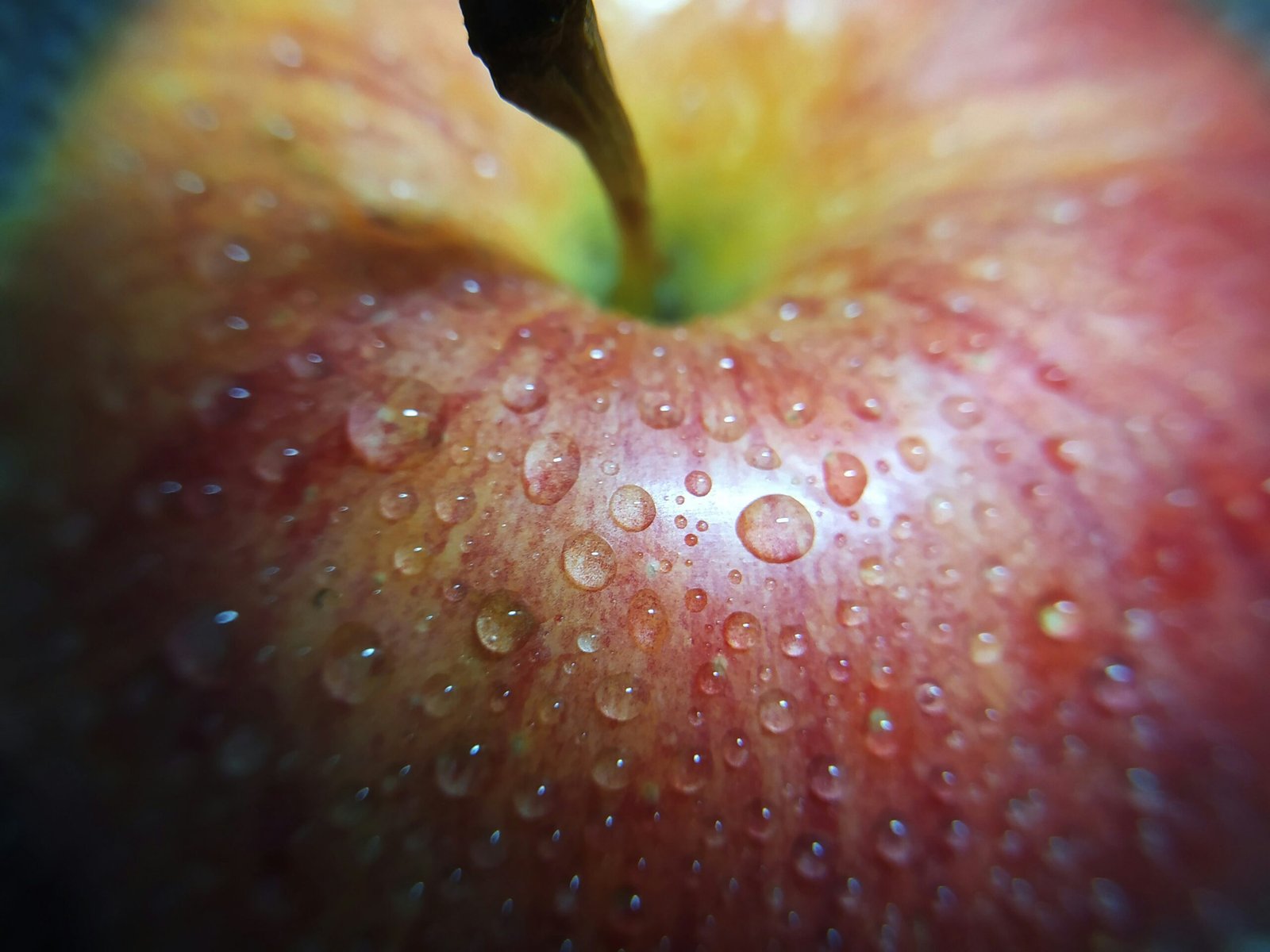 a red apple with water droplets on it
