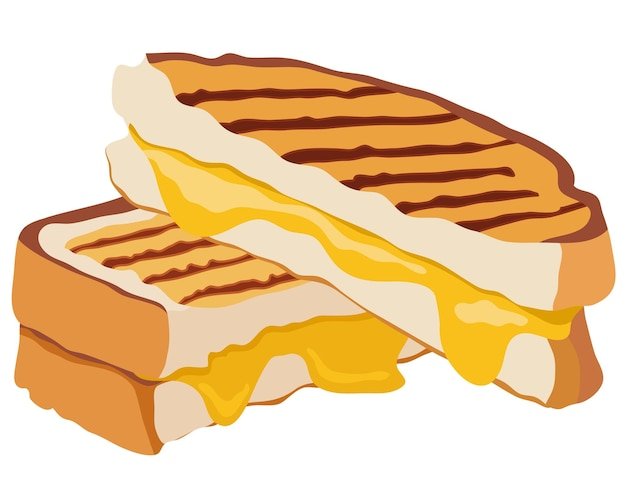 Sandwich Toast Sliced with Melting Cheese Illustration Isolated on White Background