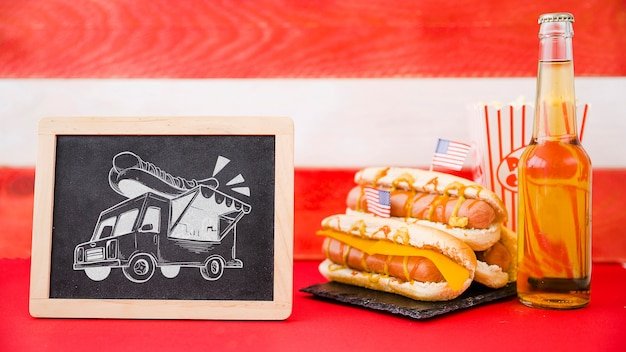 Slate board mockup with hot dog