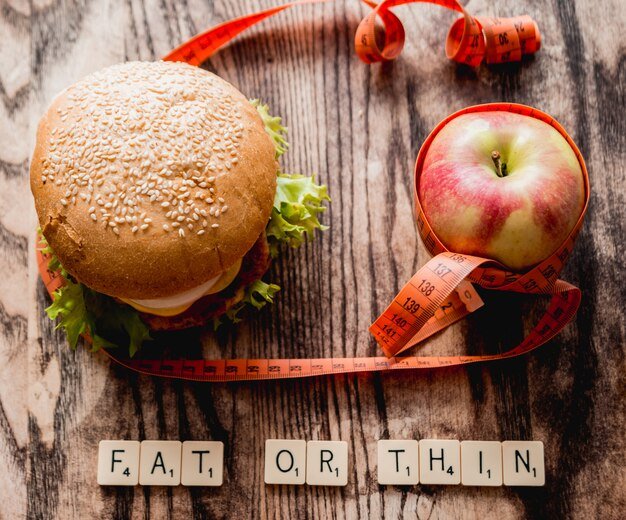 Beautiful big hamburger on a wooden table