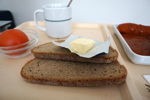 Close-up of breakfast served on table