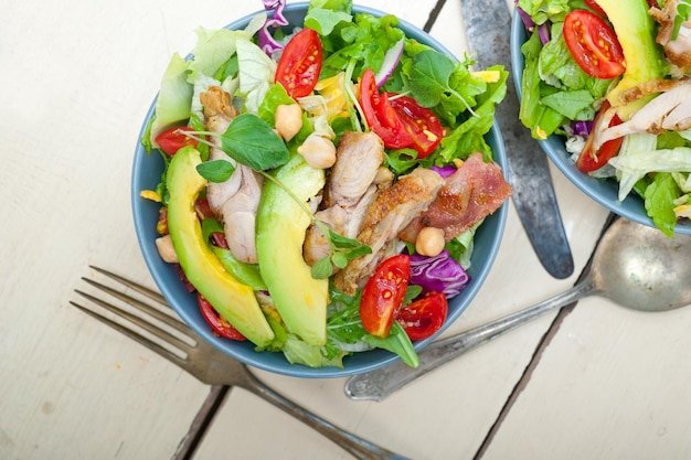 Directly above shot of food served in bowls on table