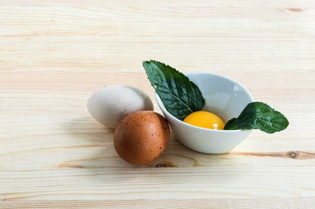 Eggs of different types with mint
