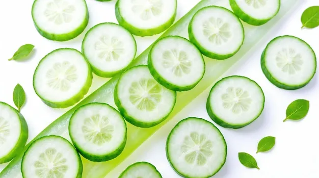 Fresh Cucumber Slices with Green Leaves