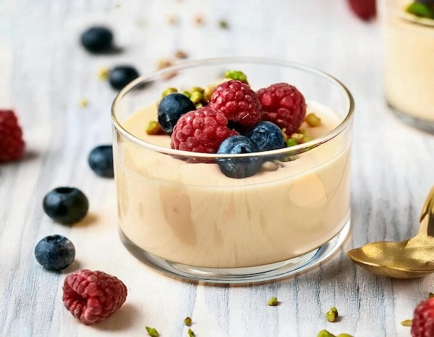 Fruit custard a sweet pudding kind of dessert dish ai generated