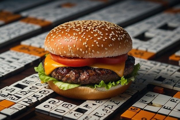 A hamburger hidden within a crossword puzzle