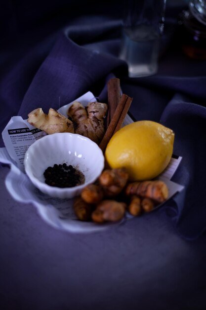 High angle view of breakfast on table