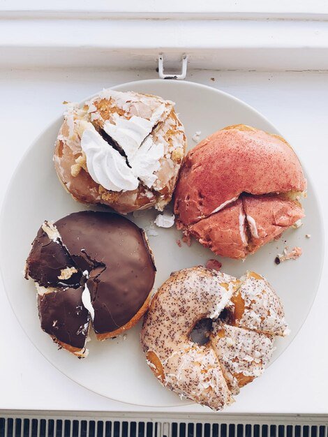 High angle view of dessert in plate on table