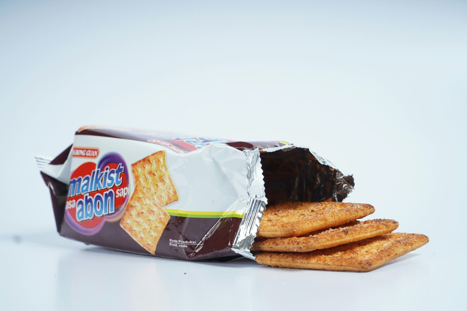 a bag of crackers sitting on top of a white table