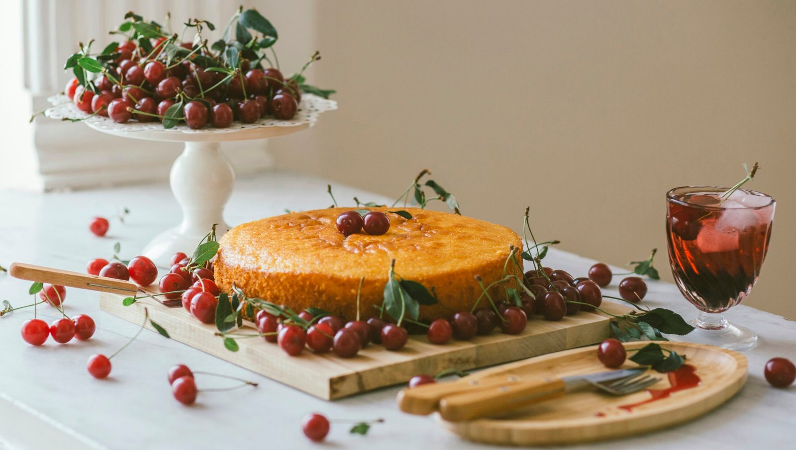 a cake sitting on top of a wooden cutting board