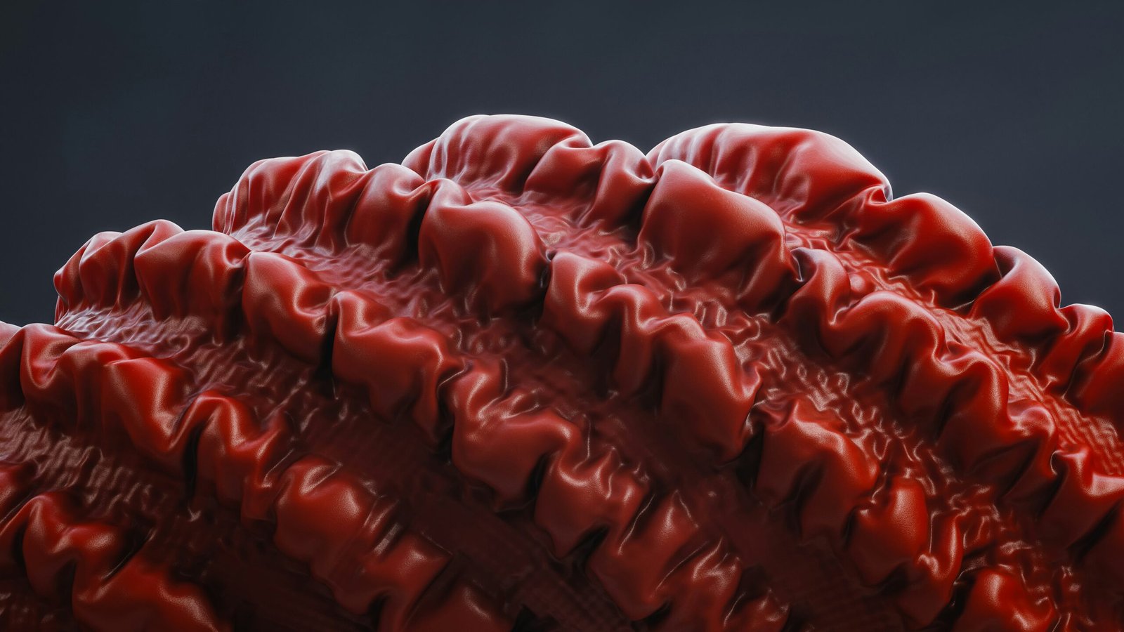 A close up of a red object on a black background
