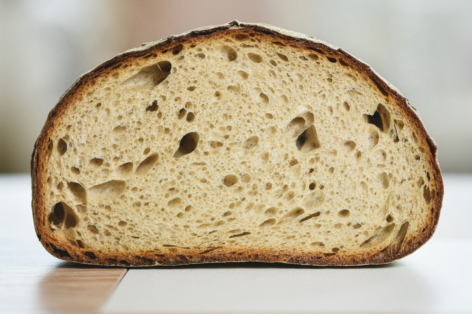 a close up of a piece of bread on a table