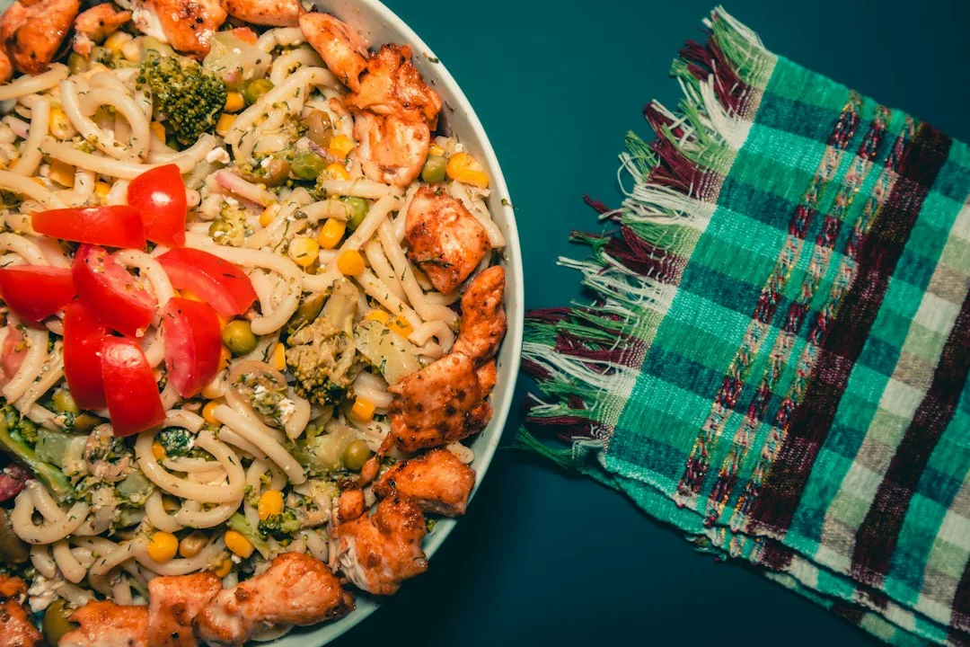 pasta dish on white ceramic bowl