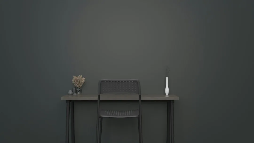A chair and a table in a room