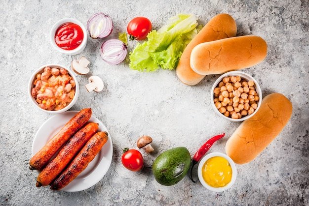 Ingredients for different homemade Vegan Carrot Hot Dogs
