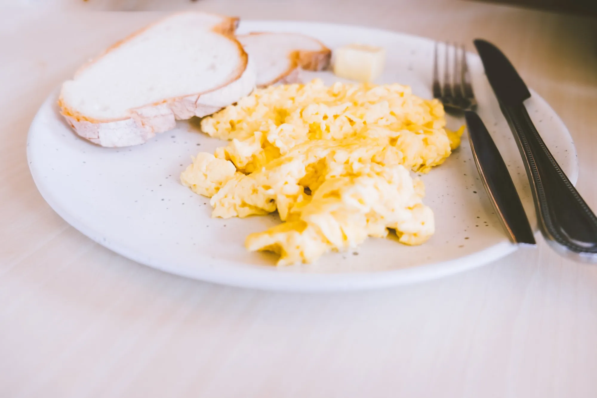 Mascarpone Scrambled Eggs with Garlic Toasts.