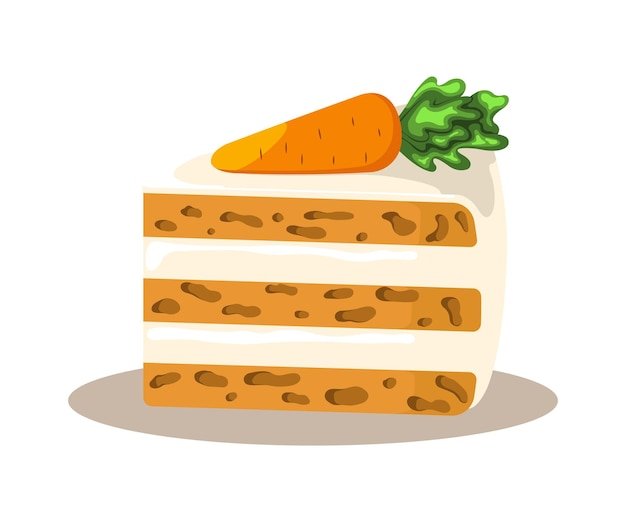 Piece of carrot cake with icing Vector illustration isolated on white background