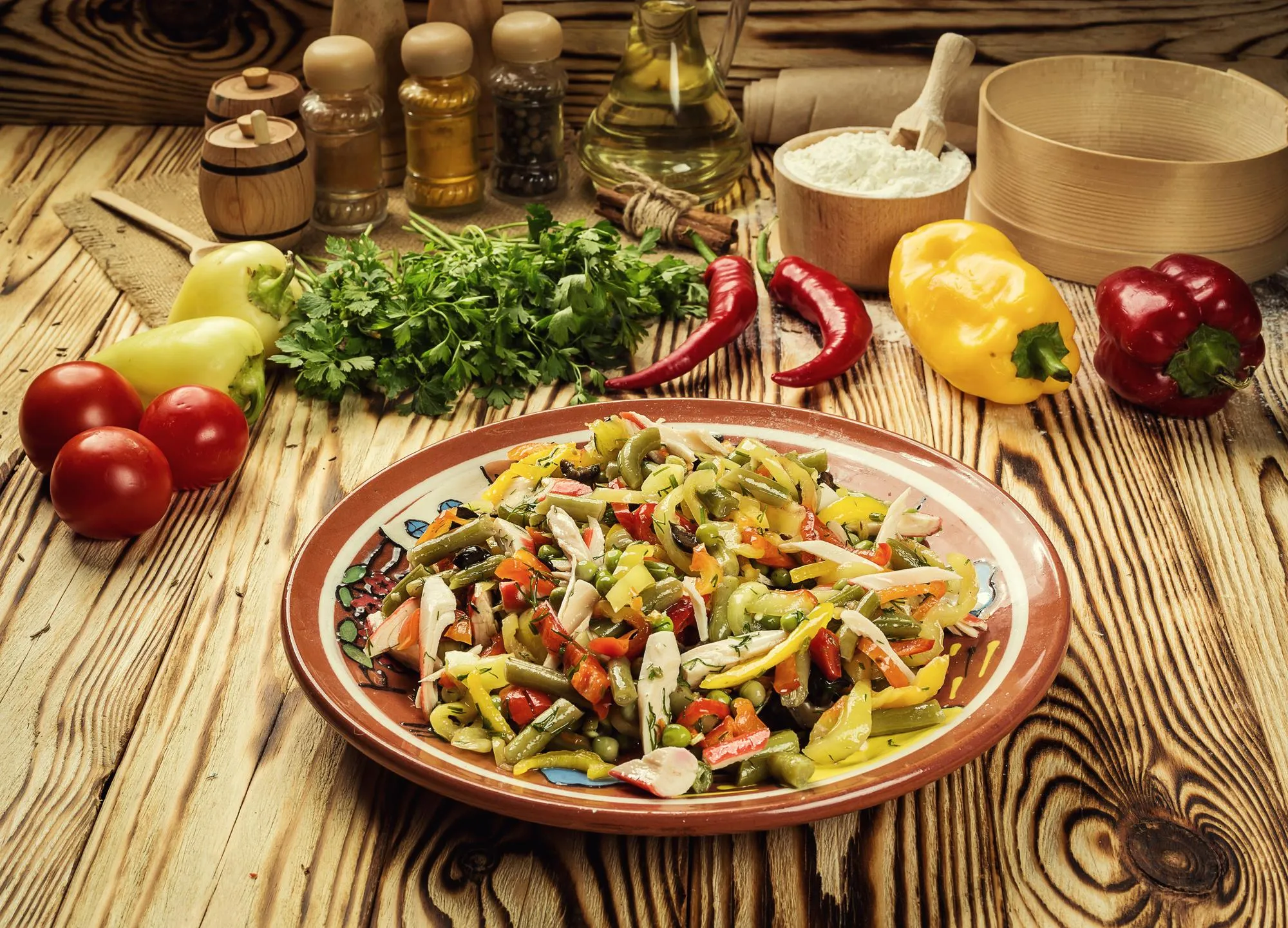 Salad with vegetables mix on a plate