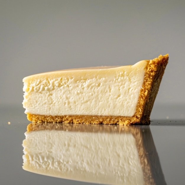 studio photograph of a slice of cheesecake