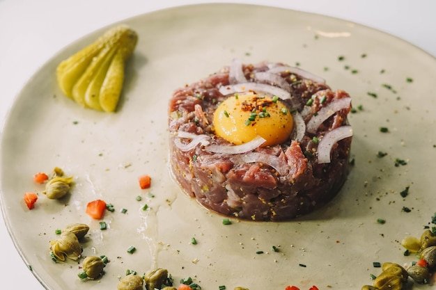 Sublime plate of top quality beef tartare.