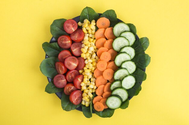 Top view of chopped vegetables