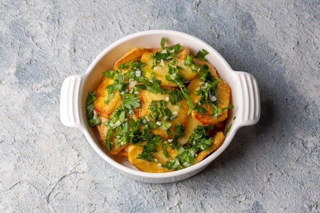 Traditional delicious Turkish food, Village style sour french fries (Turkish name; Koylu patates, eksili patates, Koy usulu eksili patates)