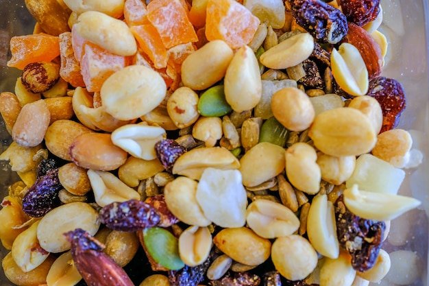 Trail mix in a container at home for hikes