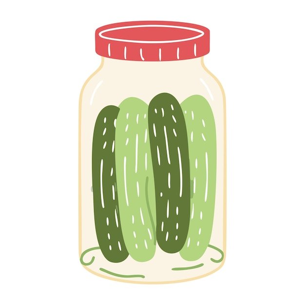 Transparent Glass Jar with White Background canned vegetables in cartoon