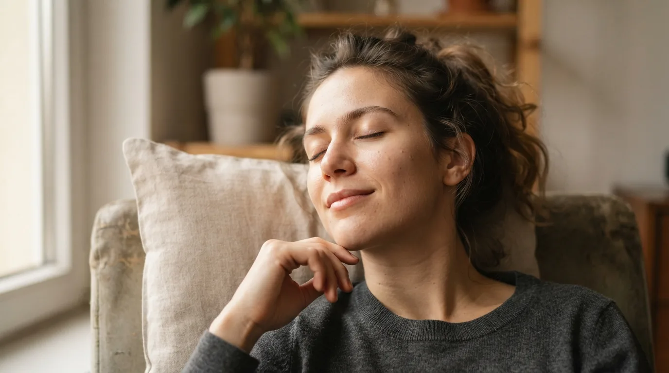 a person closing their eyes gently and relaxing