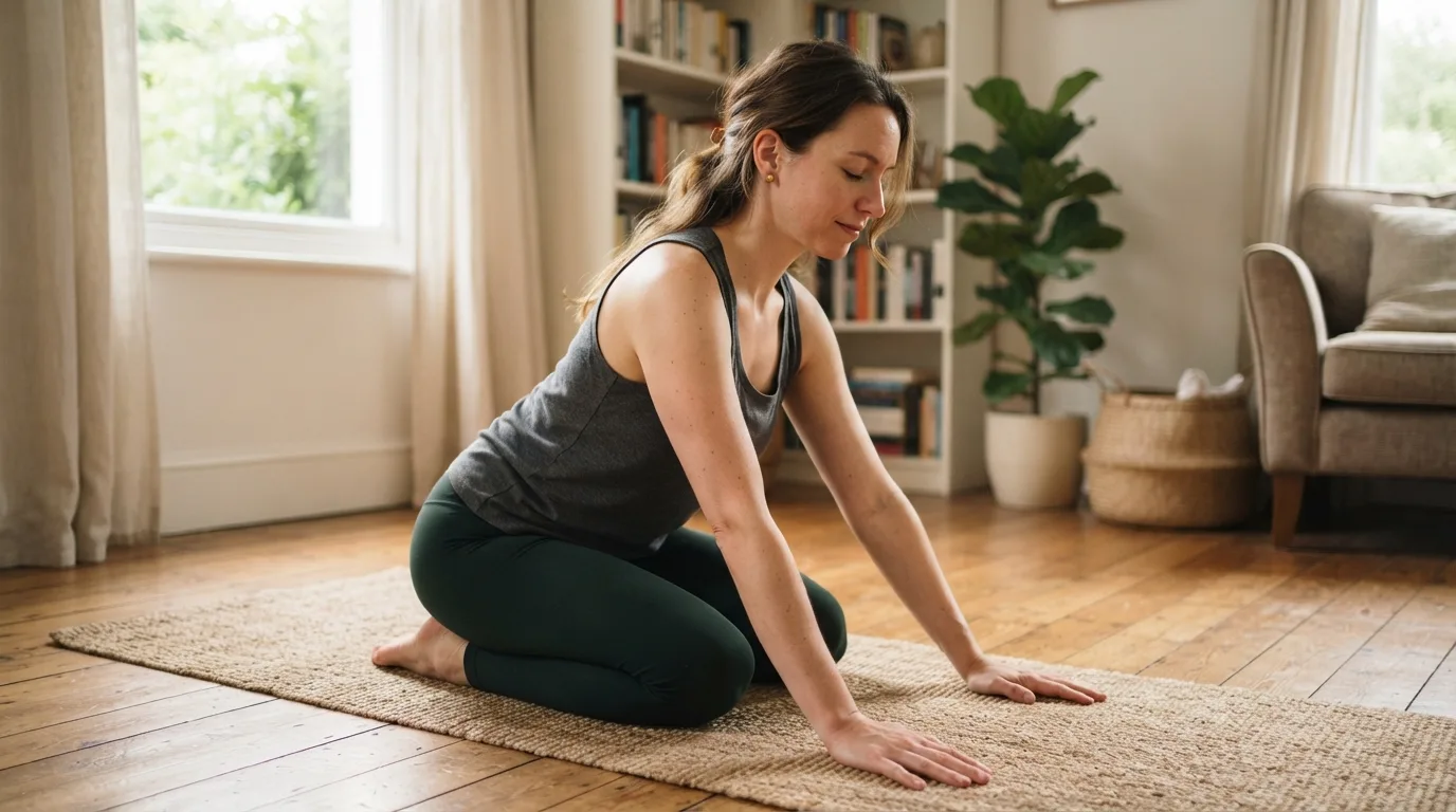 a person doing a gentle back stretch on a mat at home