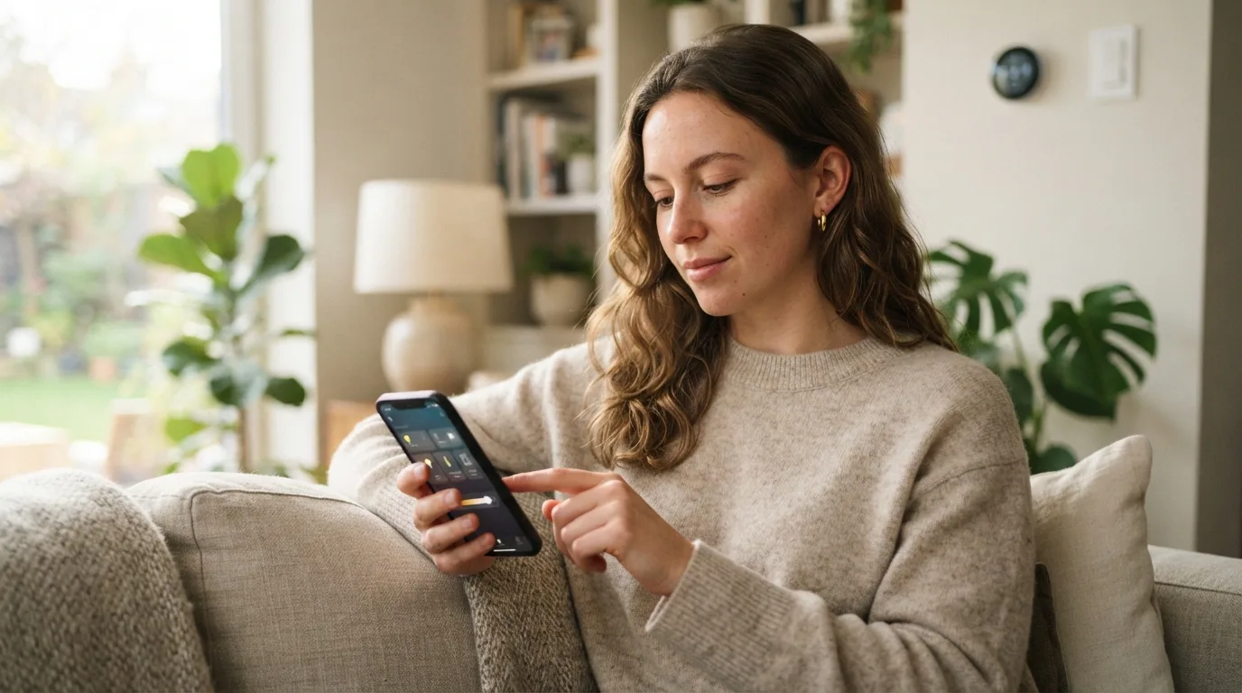 a person using a smartphone to control smart home devices