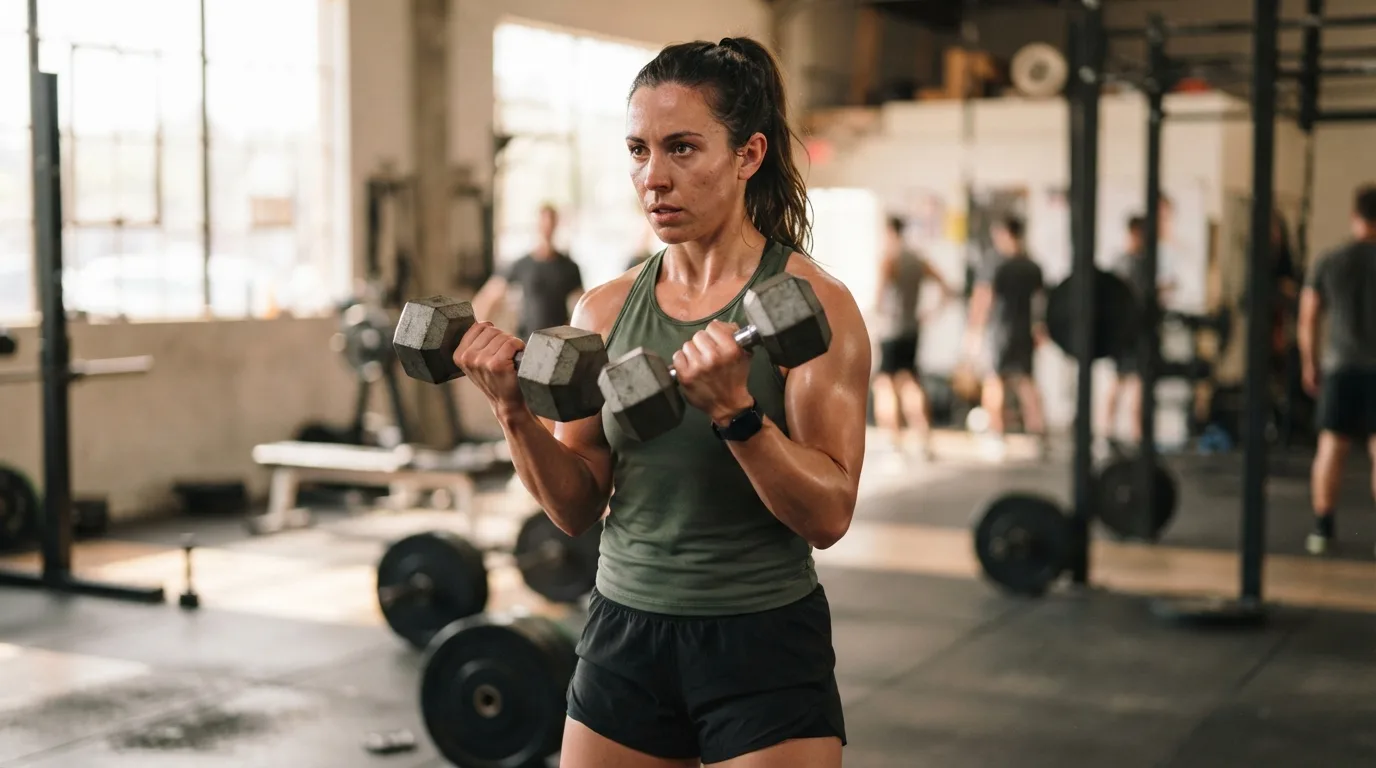 a person working out with weights in a gym