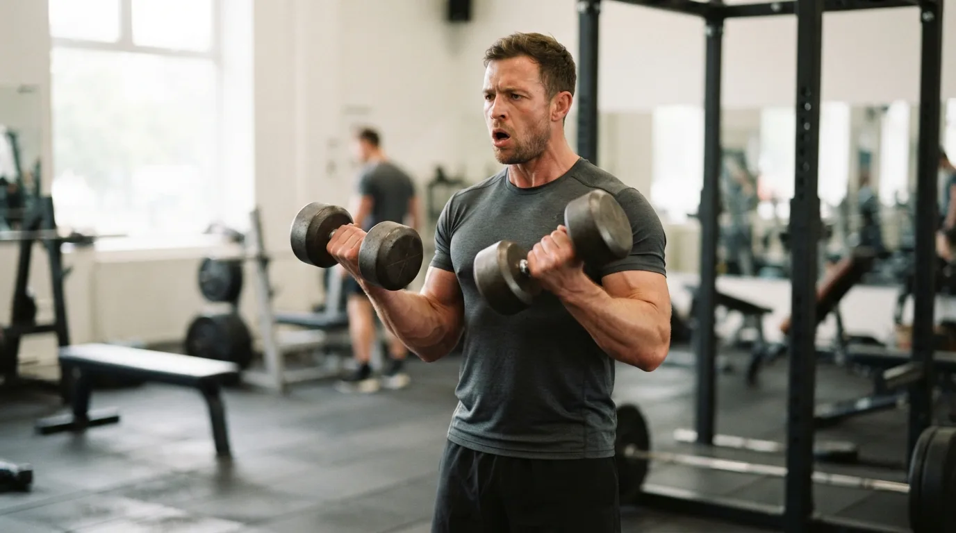 a man lifting dumbbells at the gym