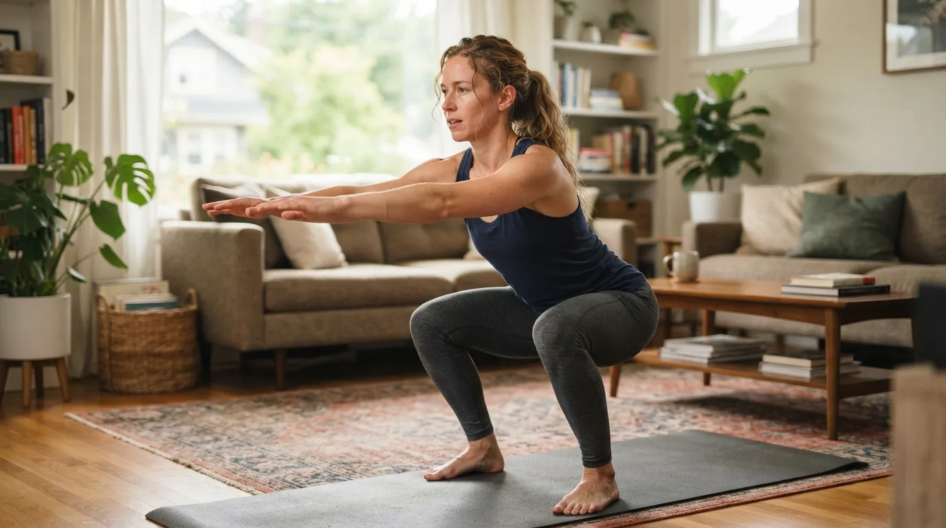 a person doing a bodyweight exercise in a living room