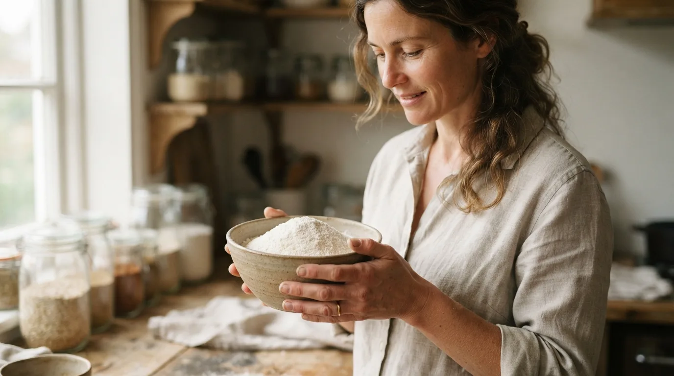 a person holding a bowl of coconut flour