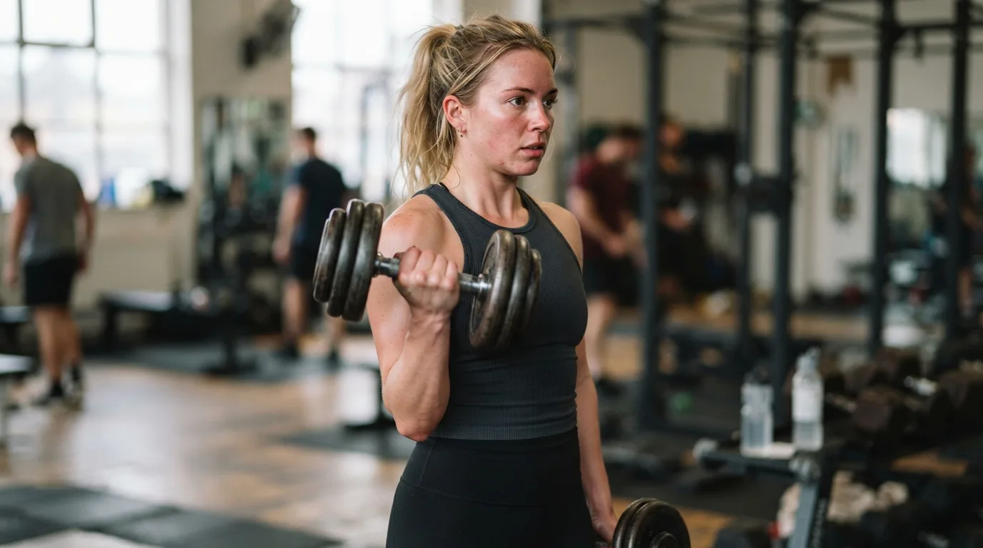 a person exercising with dumbbells in a gym