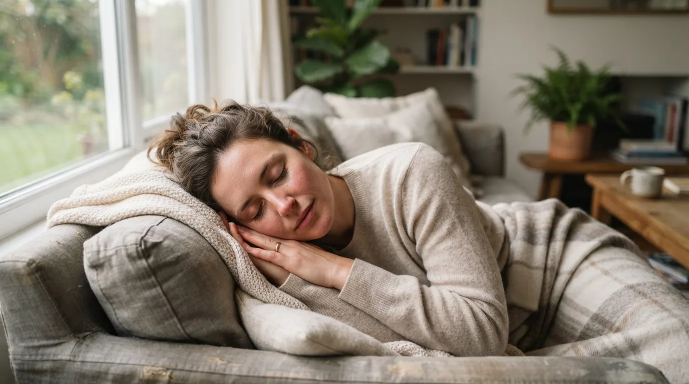 a woman resting peacefully at home