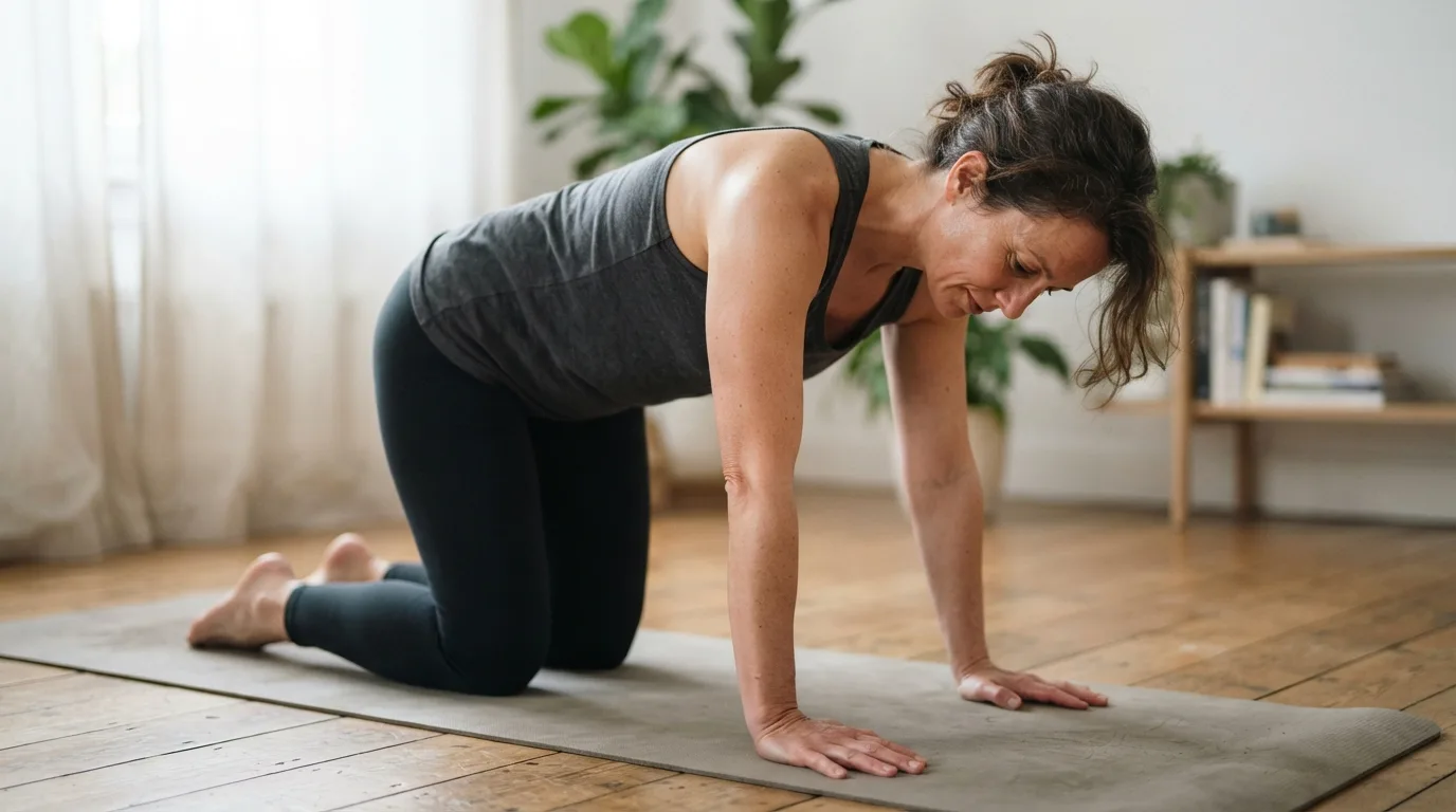 a person doing back stretches on a mat