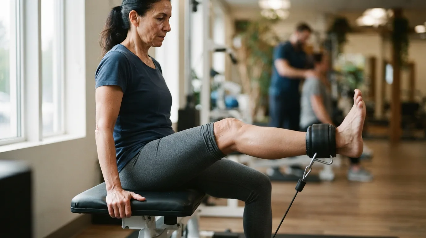 a person exercising their leg with focus on the knee