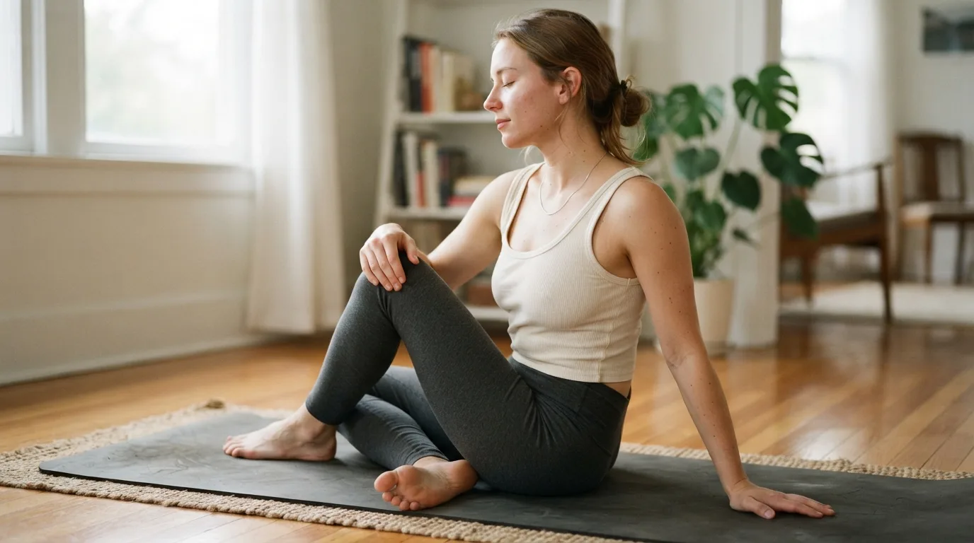 a person doing gentle back stretches on a mat