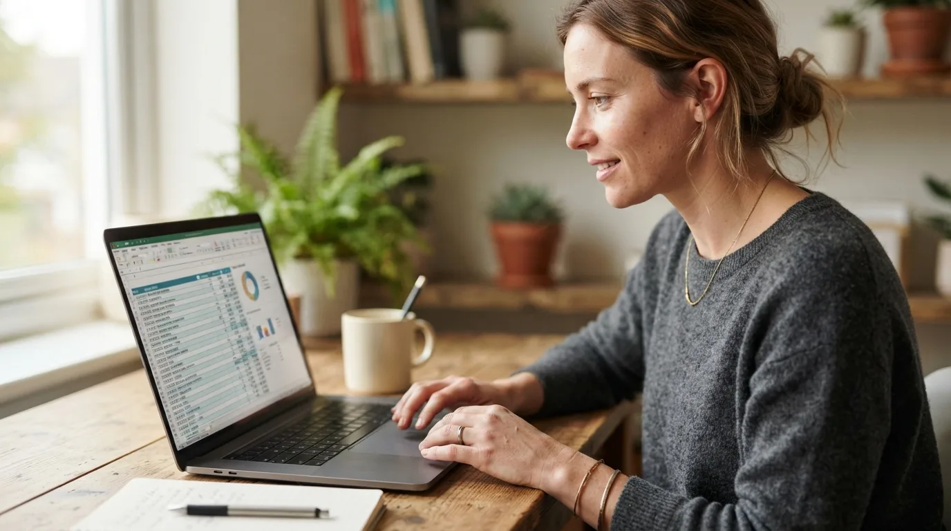 a person working on a budget spreadsheet on a laptop