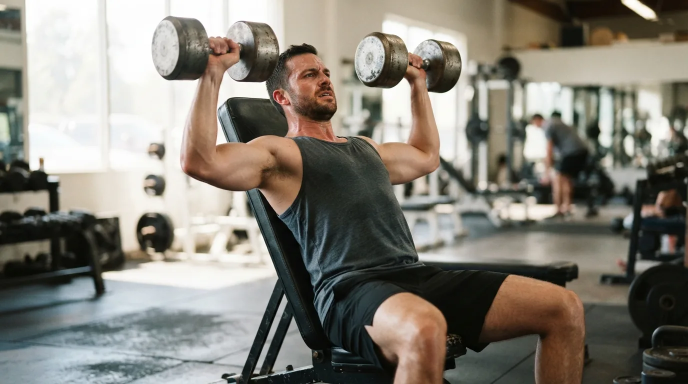 a man lifting dumbbells on an incline bench