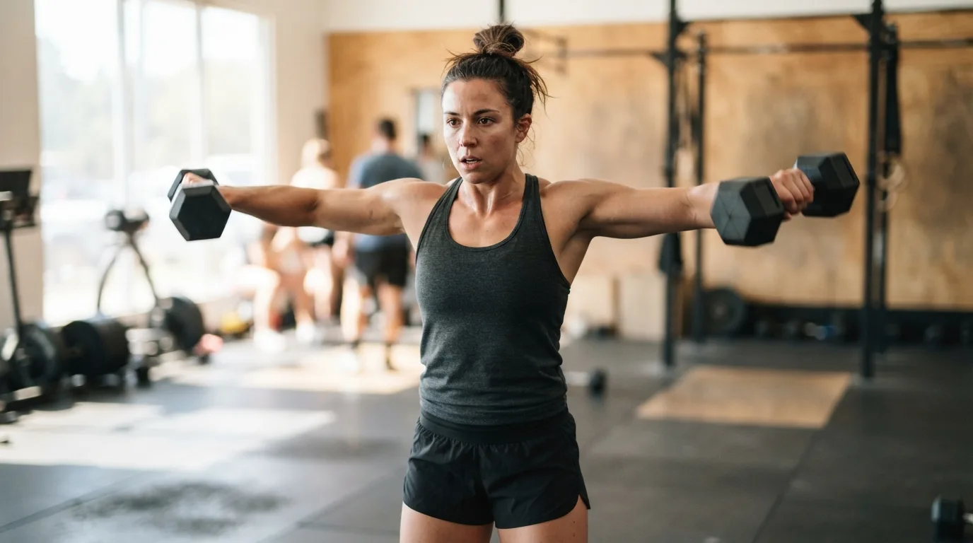 a person doing a lateral raise with a dumbbell