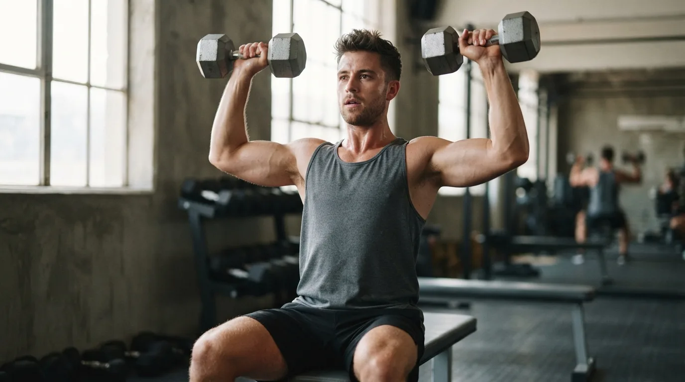 a man doing a shoulder exercise with dumbbells
