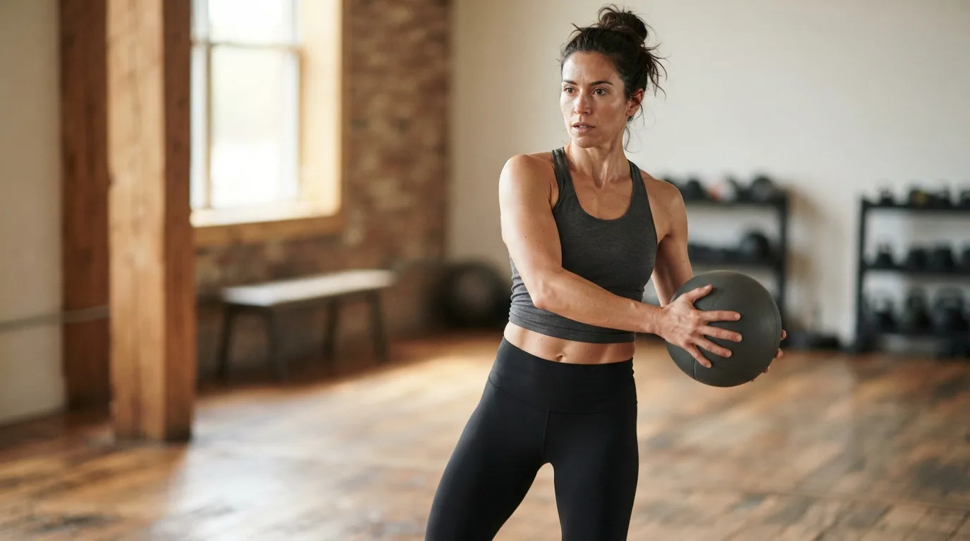 a person doing standing abdominal exercises