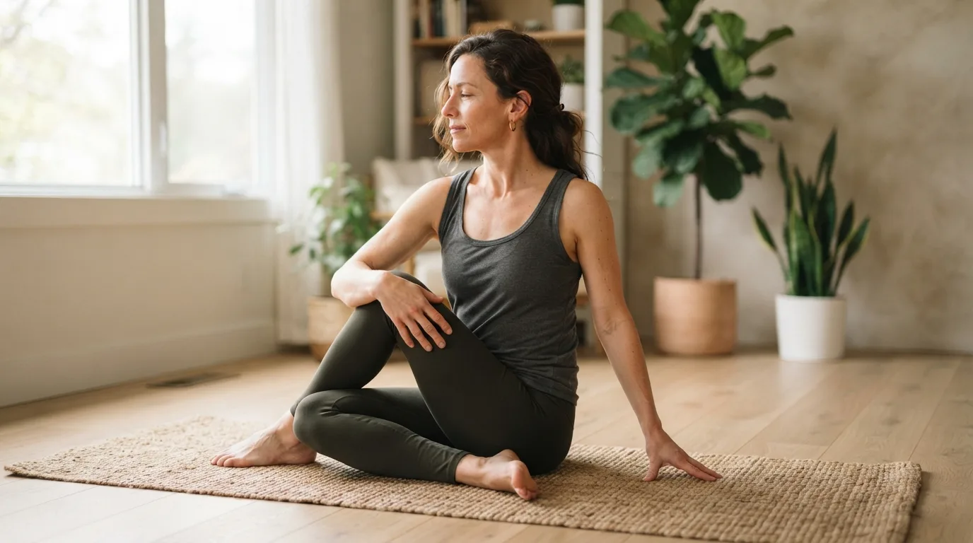 a person doing gentle back stretches on a mat